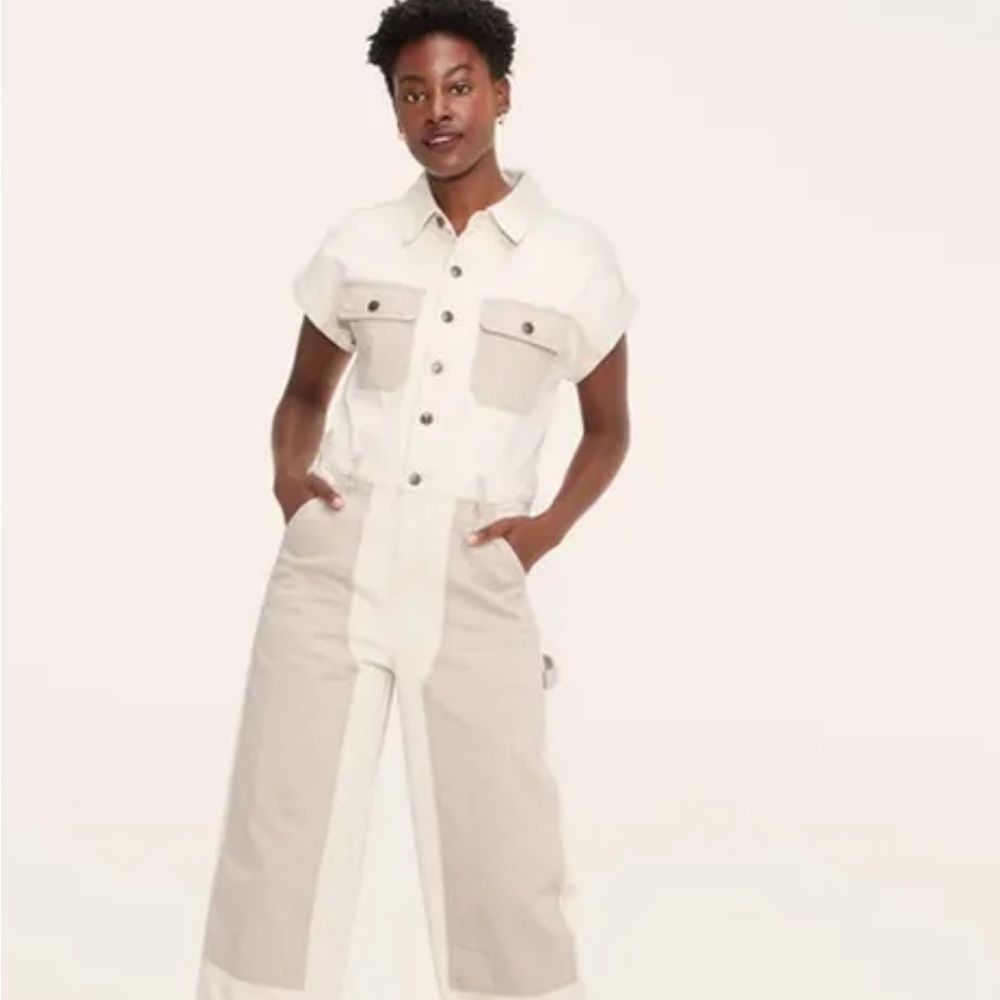 Woolrich Two-Tone Cream and Beige Utility Jumpsuit